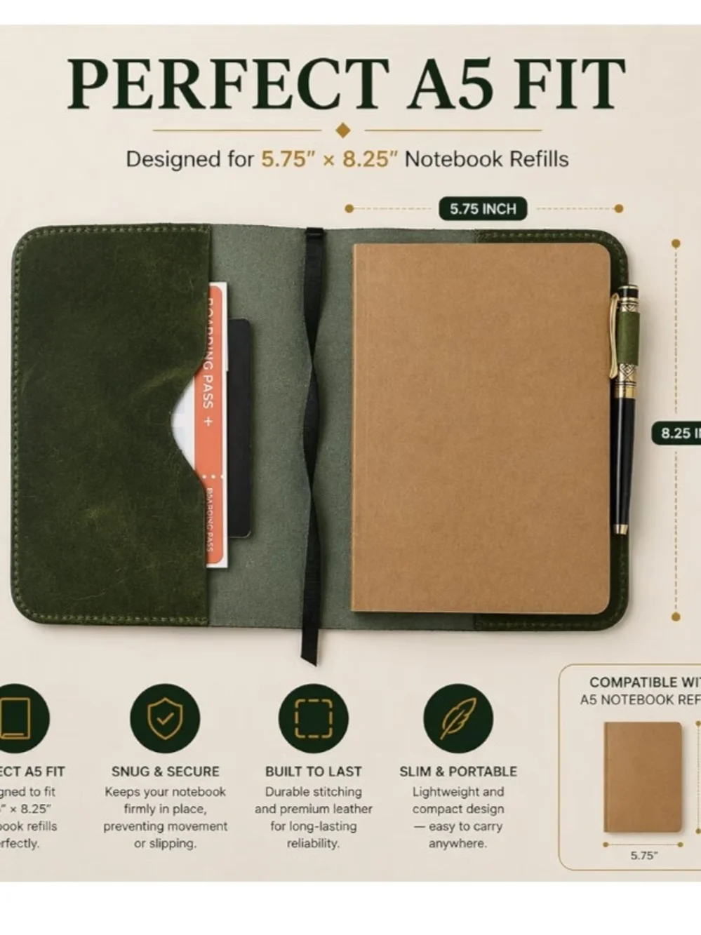 Premium Two Tone Green Leather Journal Cover